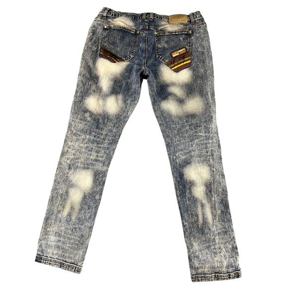 Blac Leaf Jeans Men's 38x34 Acid Wash Patches Distressed Streetwear Slim Denim - Picture 2 of 16
